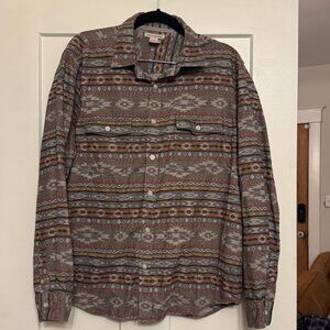 Carbon2Cobalt Mens Size Medium, Long Sleeve Button Southwest Aztec Stripe Gray